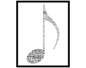 Typographic print Music art Music print Instant download Music note Gift for music lover Living room decor Black and white print