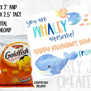 Goldfish Whaley Awesome Valentine&#39;s Day Printable Tags, Gift Tag, Fish Valentines Cards, Kids Valentine, DIY Printable Valentine
