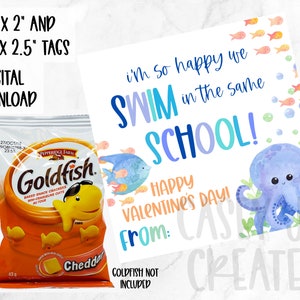 Goldfish Swim in the Same School Valentine&#39;s Day Printable Tags, Gift Tag, Fish Valentines Cards, Kids Valentine, DIY Printable Valentine