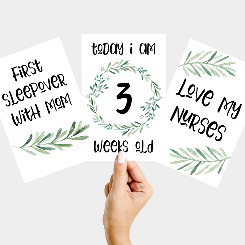 90 NICU MILESTONE CARDS Green Floral Digital Download Etsy