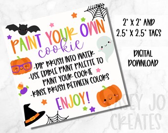 Paint Your Own Cookie Halloween Treat Tag, Printable Candy Tag, Halloween Kids School Cookie Tag, Teacher Gift