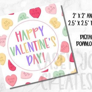 Sweethearts Happy Valentine's Day SQUARE TAG, Geschenkanhänger, Geburtstagsbevorzugung, Dankeschön, druckbare Cookie-Tag, Konversation Herzen