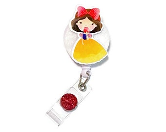 Snow White Retractable ID Badge Reel - Resin Planar Badge Holder - Nurse Badge Pull - Children’s - Pediatric - Hospital