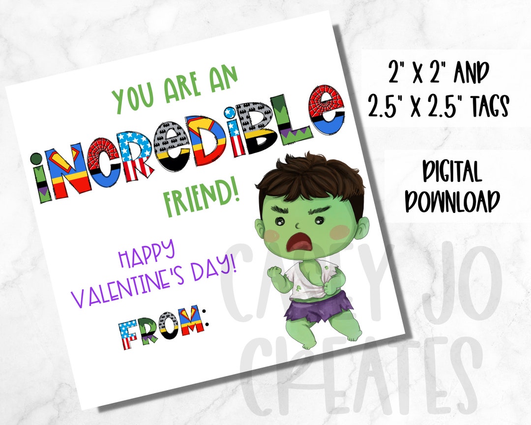 Hulk Valentine s Day Printable Tags Gift Tag Valentines Cards Kids Valentine DIY Printable