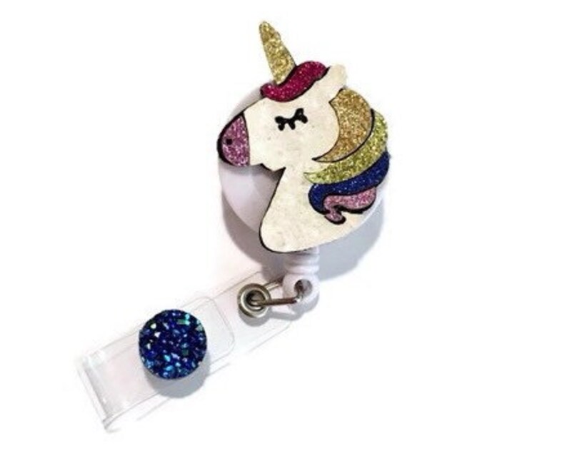 Feltie Badge Pull Nurse Badge Holder Glitter Unicorn Retractable ID Badge Holder Felt Badge Reel