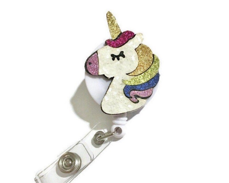 Feltie Badge Pull Nurse Badge Holder Glitter Unicorn Retractable ID Badge Holder Felt Badge Reel