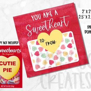Sweethearts Happy Valentine's Day SQUARE TAG, Geschenkanhänger, Geburtstagsbevorzugung, Dankeschön, druckbare Cookie-Tag, Konversation Herzen
