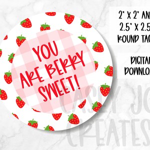 Berry Sweet Valentijnsdag RONDE TAG, cadeautag, verjaardagsgunst, dank u gunst, afdrukbare cookietag, Koffie Valentijn