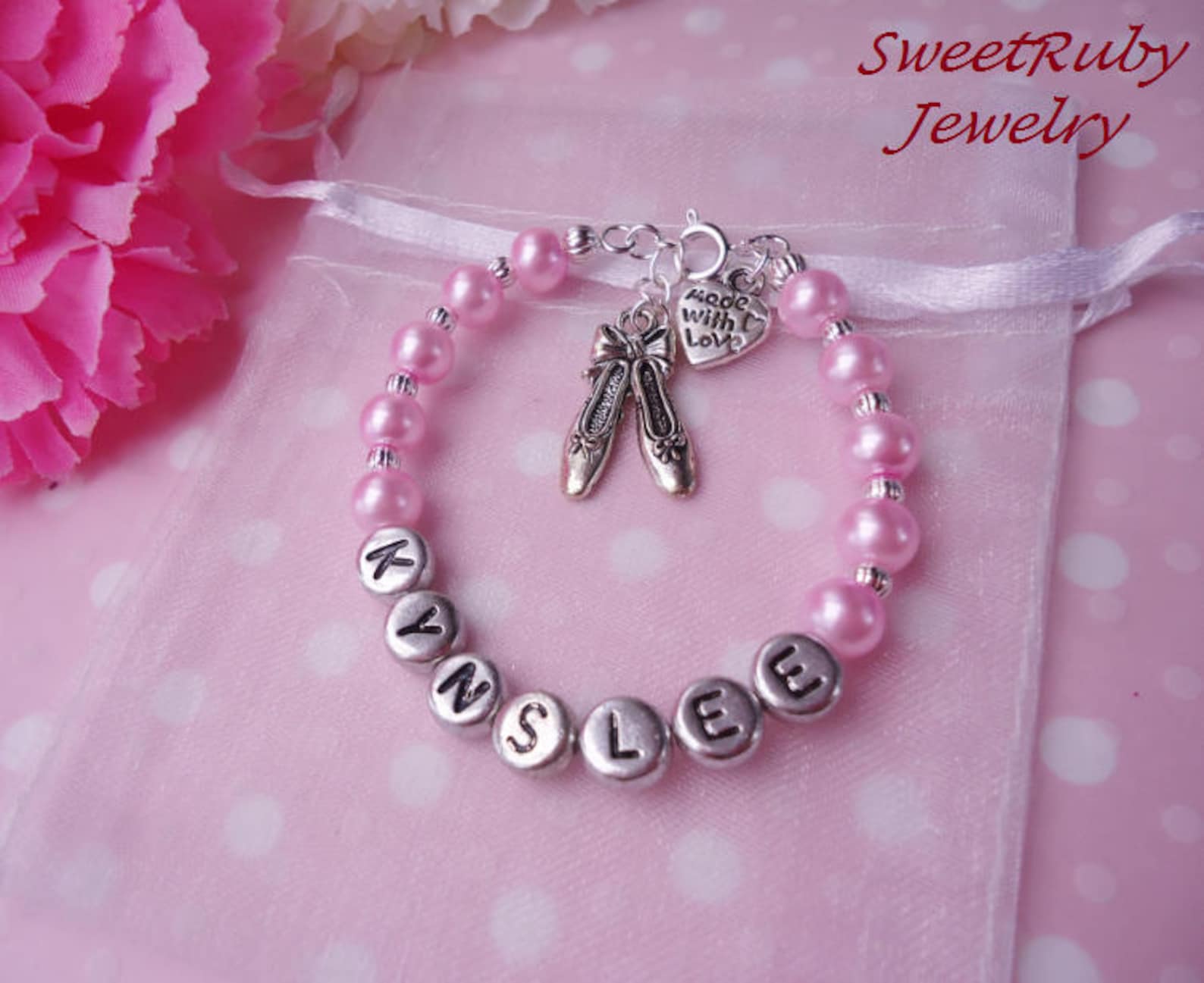 personalized dance/ballet shoes bracelet - ballerina, dance girl, dance recital - girls/kids/children- w/ an elegant gift box
