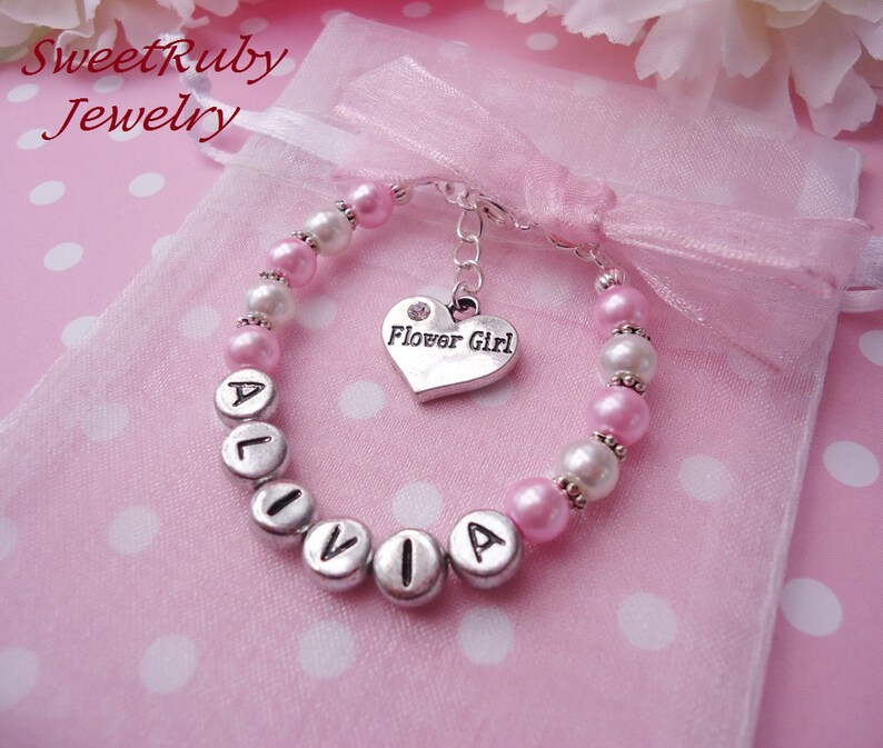 Personalized Flower Girl Bracelet W/ Organza Ribbon Etsy