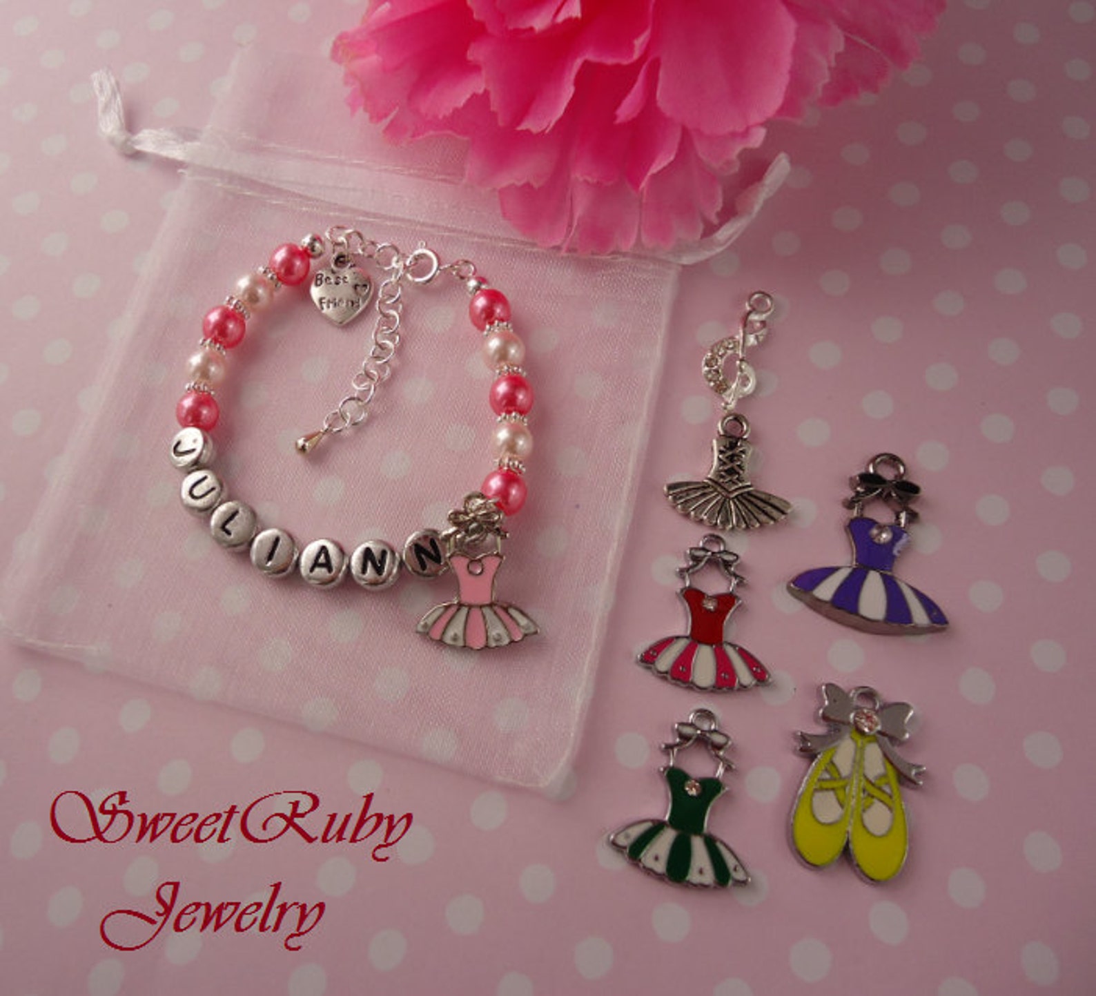 personalized best friends & dance/ballet tutu bracelet - for your best friends - christmas/valentine's day/birthday - with a