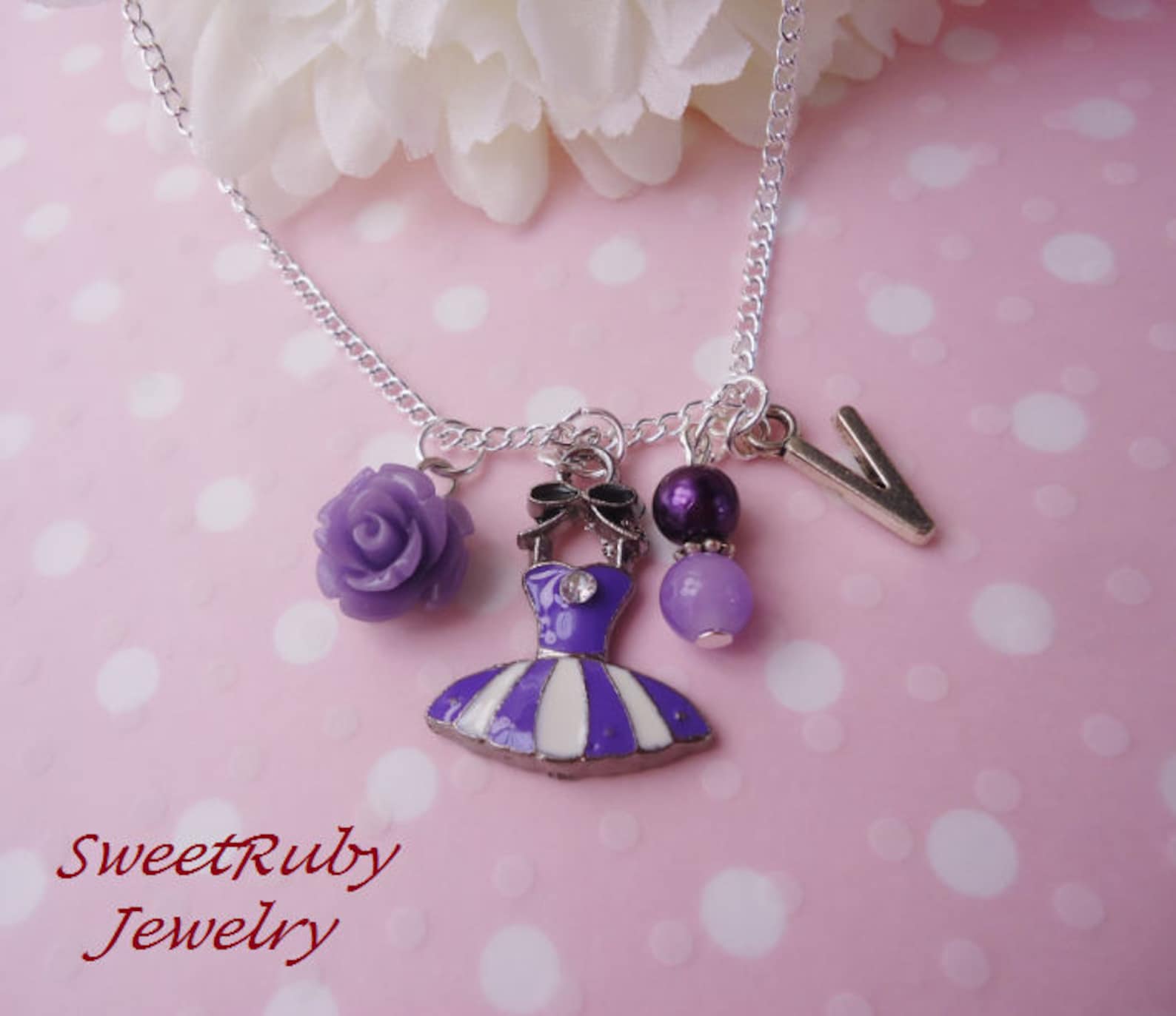 initial dance/ballet tutu bracelet & chain necklace set - blue, purple, green tutu, yellow shoes - dance performance - w/ a gift