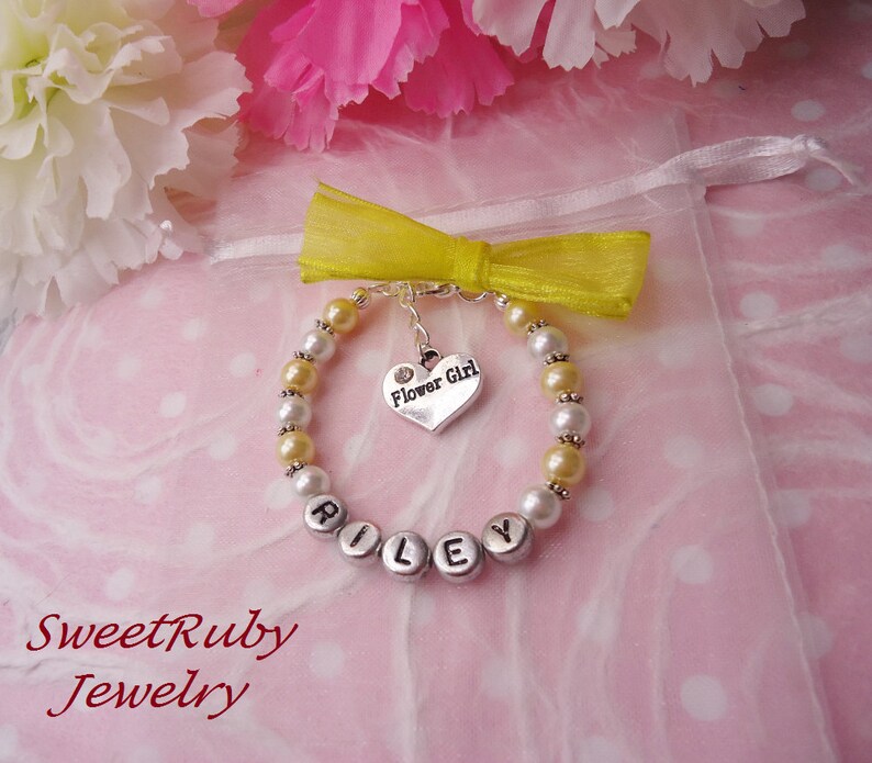 Personalized Flower Girl Bracelet W/ Organza Ribbon Etsy