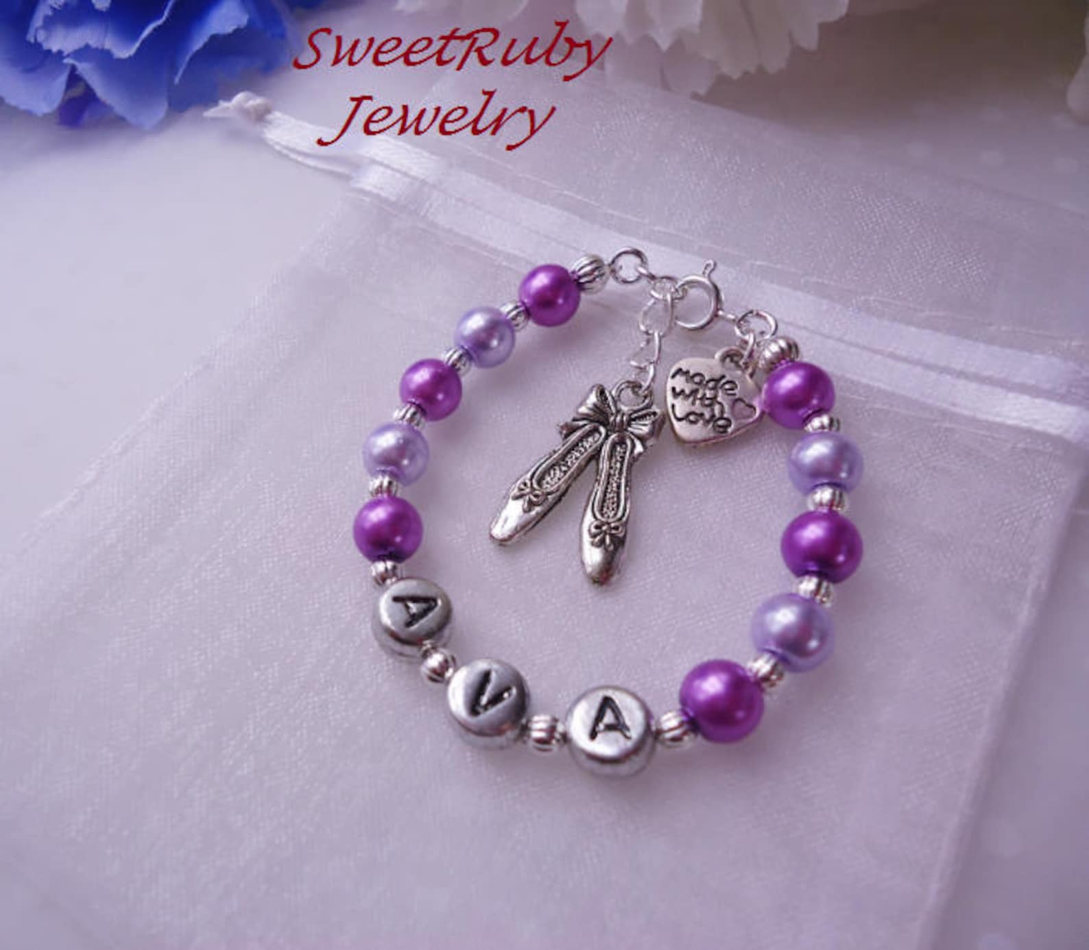 personalized dance/ballet shoes bracelet - ballerina, dance girl, dance recital - girls/kids/children- w/ an elegant gift box