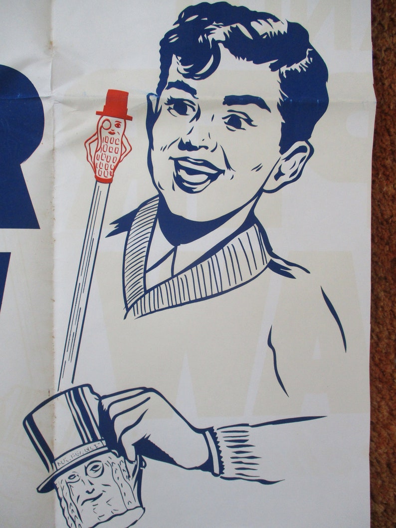 Peanut Sipper Straw Store Window Poster Planters Antique Vintage Advertising Butter 1960s Mr