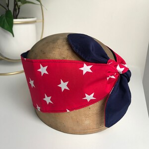 Frida Kahlo Retro Hairband / Neck scarf Various Prints to Choose Cotton and Silk Red Stars/Navy