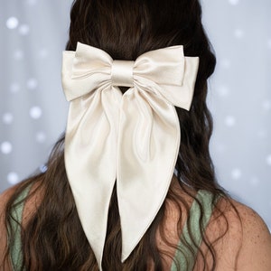 Crepe Satin Silky Long Tail Double Layer Sailor Hair Bow with Tails