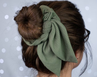 Ribbed Jersey Knit Scrunchie with Bunny Ear Bows