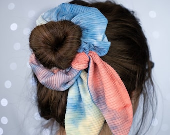 Tie-Dye Ribbed Jersey Knit Scrunchie with Bunny Ear Bow