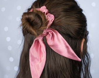 Silky Crepe Satin Skinny Scrunchie with Long Bunny Ear Bow | Style 2