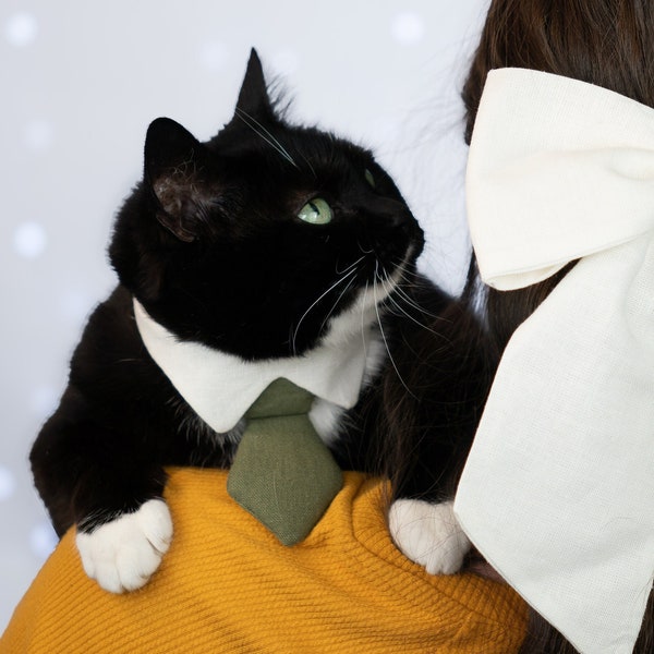 Linen Necktie with Shirt Collar for Pets, Cats, Dogs | Slides onto Existing Collar