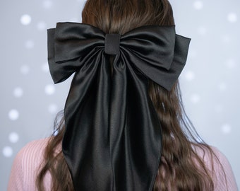 Crepe Satin Silky Long Tail Double Layer Sailor Hair Bow with Tails