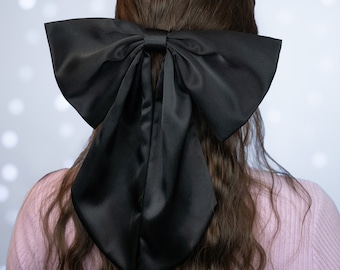 Crepe Satin Silky Oversized Floppy Long Tail Sailor Hair Bow with Tails