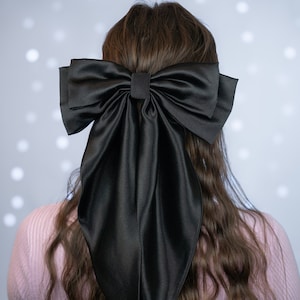 Crepe Satin Silky Long Tail Double Layer Sailor Hair Bow with Tails