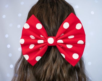 Giant Red & White Polka Dot Whimsical Minnie Mouse Disney-Inspired Costume Cosplay Hair Bow | Style A