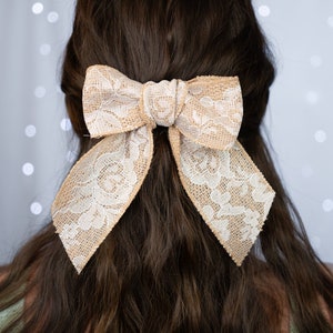Burlap Lace Hand Tied Sailor Bow with Tails
