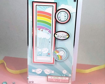Get Well Soon - Handmade Greetings Card for Well Wishes, Rainbow Card - Wishing You All the Best. Code: GW11