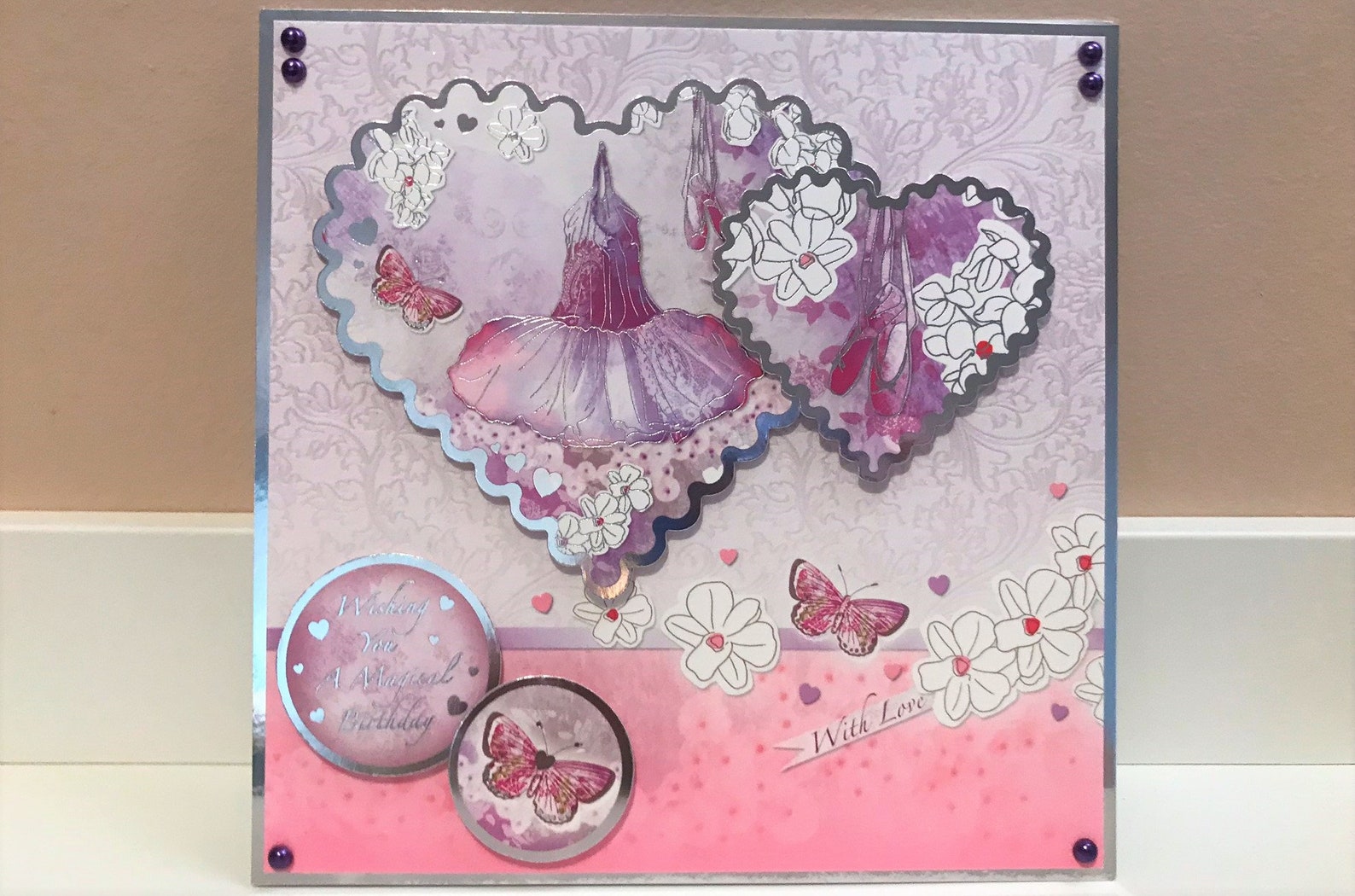 wishing you a magical birthday - girl's birthday card, ballet card ballet shoes card purple card children's card, dance