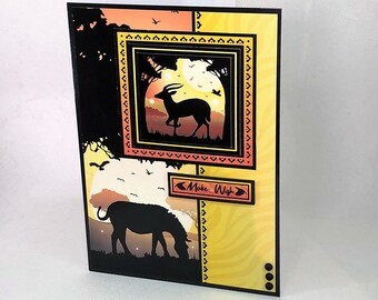 Make A Wish - Handmade greetings card with safari animals images, wild animal card, safari card, jungle card, Code: SA07