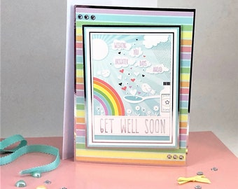 Get Well Soon - Handmade Greetings Card for Well Wishes, Rainbow Card - Wishing You Brighter Days. Code: GW09