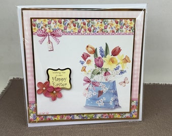 Wishing You a Very Happy Birthday - Handmade Greetings Card for Easter with image of Floral Bouquet, Spring time, Happy Easter. Code: EA02