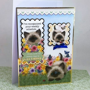 Every Day is Cat-urday! - Handmade Greetings Card for Ladies Birthday with Cute Kitten images. Cat-lover card, cat gift. Personalised Card.