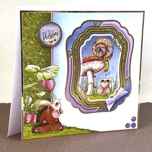 Souhaits d'anniversaire - Carte de voeux faite main pour un anniversaire de femme avec de jolies images de souris et d'escargots. Anniversaire d'une femme. Carte personnalisée