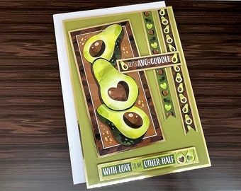 Avocado Card, Handmade Greetings Card for Girlfriend, Boyfriend, Partner. Personalised Card, Other Half. Code: VA09