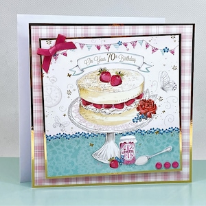 Pour votre 70e anniversaire - carte de voeux faite main pour 70e anniversaire de femme avec image de gâteau, carte 70e pour femme, Code : MA12