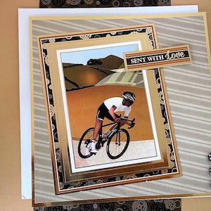 Envoyée avec amour - carte de voeux faite main avec image d'un cycliste, carte d'anniversaire pour homme, carte de cyclisme, carte de vélo