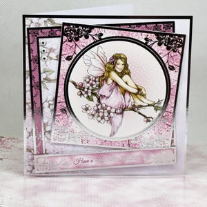 Joyeux anniversaire à une fée - Carte de voeux faite main avec image de fée, carte de jolies filles, carte de filles plus âgées, carte d'anniversaire rose