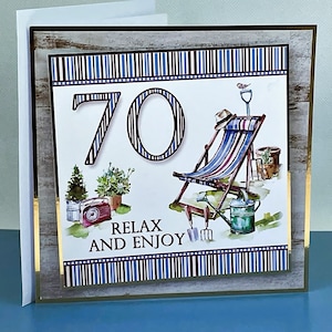 Carte du 70e anniversaire - carte de voeux faite main pour le 70e anniversaire d'un homme, 70e anniversaire pour homme, carte de jardinage, détendez-vous et profitez-en, Code : MA09