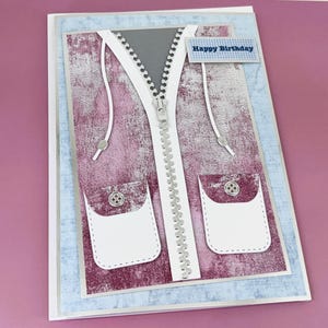 Joyeux anniversaire - Carte de voeux à capuche zippée pour l'anniversaire d'une fille, carte d'enfant, carte d'anniversaire d'adolescent, carte tendance, carte 3D