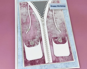 Happy Birthday - Zipped Hoodie Greetings Card for girl's birthday, children's card, teenage birthday card, fashion card, 3D card