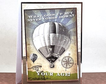 Age Joke Humorous Card - Handmade Funny Greetings Card. Birthday Card, Dad Jokes. Old Age Joke. Air Balloon, Personalised card. Code: HU02