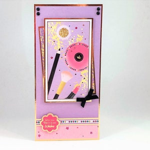 Souhaits d'anniversaire spéciaux - carte faite main, carte de voeux, carte d'anniversaire, carte de femme, carte d'adolescente, carte de maquillage, produits de beauté, Code : KT39