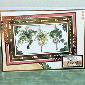 Carte d'anniversaire pour ami spécial - carte de voeux faite main avec des images de plantes suspendues. Carte personnalisée. Carte de jardinage, décoration d'intérieur. Référence : LB11
