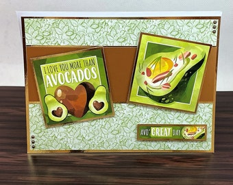 Avocado Card, Handmade Greetings Card for Girlfriend, Boyfriend, Partner. Personalised Card. Code: VA10