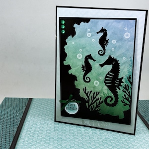 Carte hippocampe - carte d'anniversaire faite main avec image d'hippocampes, carte sous la mer, joyeux anniversaire, carte de dames, carte d'enfants, personnalisée