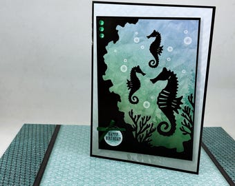 Seahorse Birthday Card | Handmade Seahorse Card | Ocean Lover Birthday Card | Marine Life Card | One of a Kind 5 x 7 Card